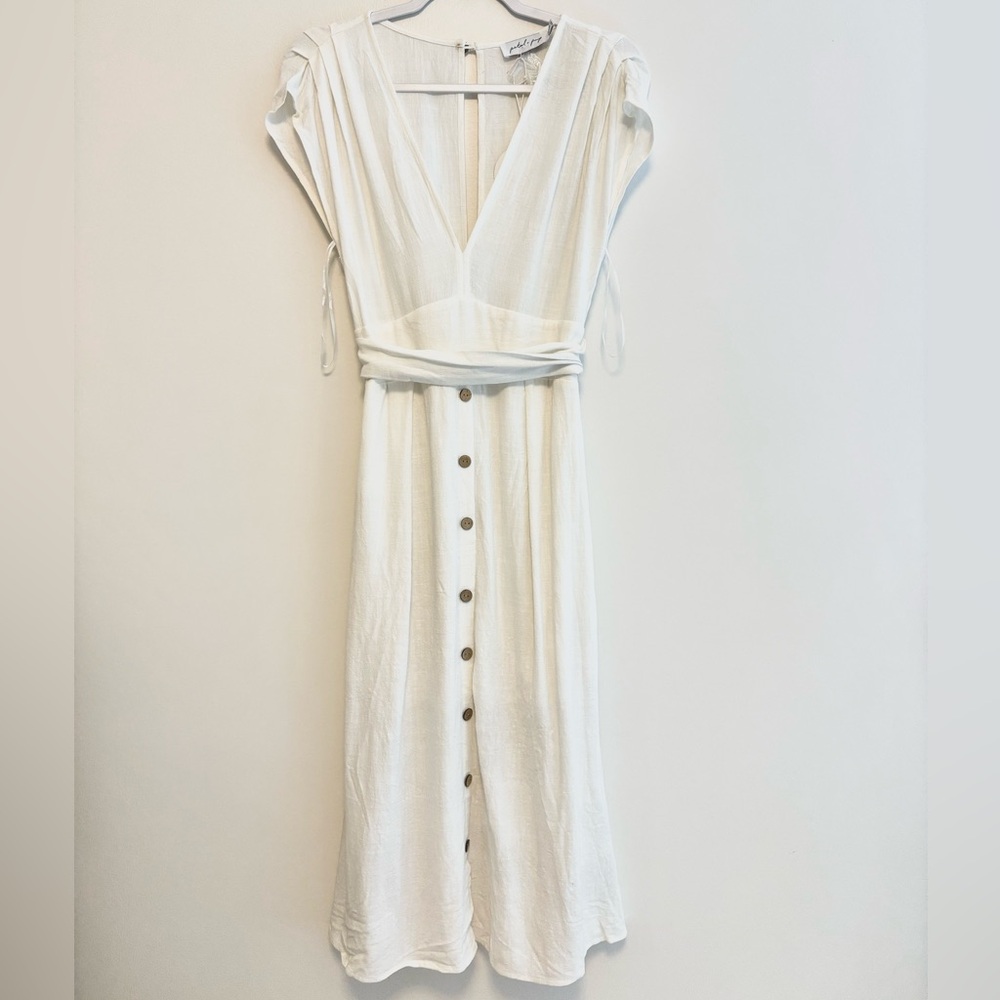 Petal & Pup White Midi Dress with Waist Tie - Picture 7 of 9